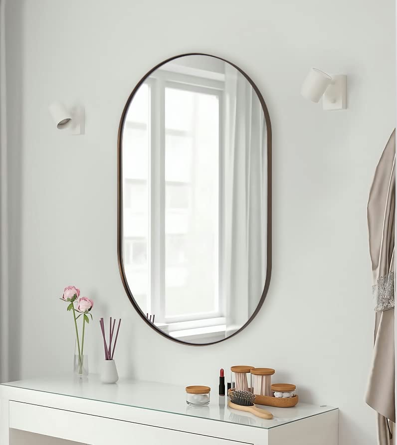 ANDY STAR Bronze Bathroom Mirror, 24x36 Oval Mirrors for Bathroom, Bronze Oval Mirror in Metal Frame Deep 1’’ Wall Mounted Vertical/Horizontal