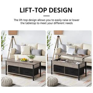 Yaheetech Lift-top Coffee Table with 2 Fabric Baskets & Hidden Storage Compartment, Raisable Top Coffee Table Industrial Center Table with Shelf for Living Room, Gray