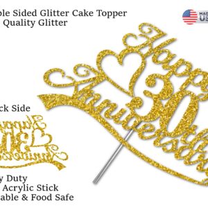 30th Anniversary Cake Topper Gold Glitter, 30 Wedding Anniversary Party Decoration Ideas, Premium Quality, Sturdy Doubled Sided Glitter, Acrylic Stick. Made in USA (30th Gold)