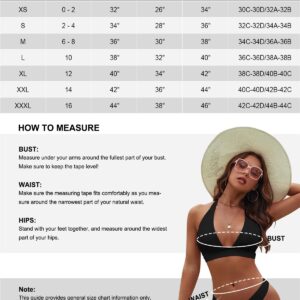 Blooming Jelly Womens High Cut Bikini Sets Sexy Cheeky Two Piece Swimsuit Slimming Halter Flattering Ladies Cute Bathing Suit (Medium, Black)