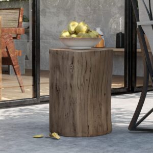 AQUILLA Rustic Stump Side Table, Brown Wood-Look End Table, Stump Accent Side Table Stool for Living Room