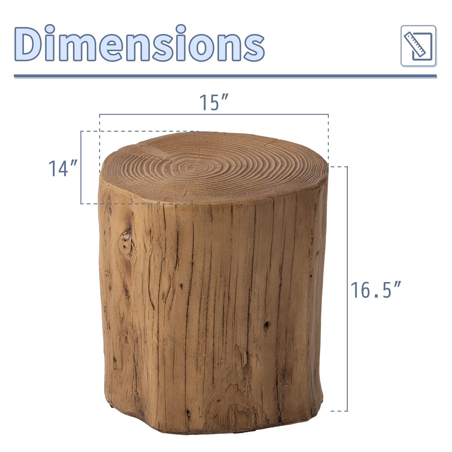 AQUILLA Rustic Stump Side Table, Brown Wood-Look End Table, Stump Accent Side Table Stool for Living Room