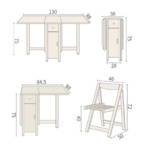 Solid Wood Drop Leaf Table with 4 Chairs, Household Folding Dining Table Set, Small Apartment Simple Solid Wood Table, Rectangular Kitchen Dining Table, Brown