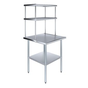 amgood stainless steel work table double tier overshelf | metal kitchen prep table & shelving combo (30" x 30" work table + 18" overshelf)