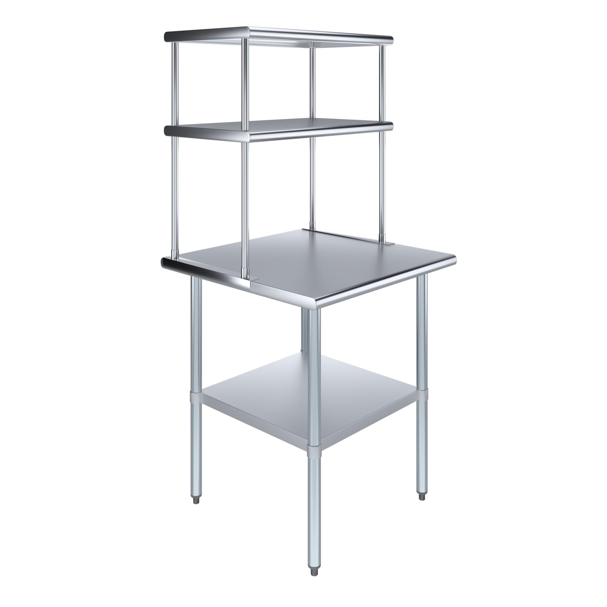 Amgood Stainless Steel Work Table Double Tier Overshelf | Metal Kitchen Prep Table & Shelving Combo (30" x 30" Work Table + 18" Overshelf)