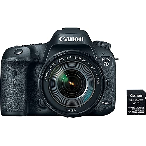 Canon EOS 7D Mark II DSLR Camera with 18-135mm f/3.5-5.6 IS USM Lens & W-E1 Wi-Fi Adapter (9128B135) + 64GB Memory Card + Case + Card Reader + Flex Tripod + Hand Strap + More (Renewed)