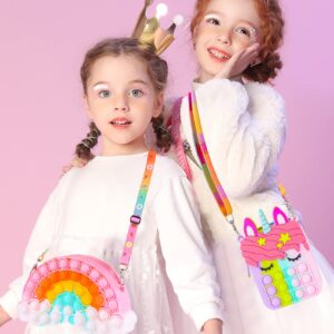 Pop Purse Pack Toy, Unicorn Rainbow Shoulder Crossbody Small Mini Little Keychain, 3 4 5 6 7 8 9 10 12 Year Old Birthday Gifts for Toddler Kids Girl, Christmas Stocking Stuffers