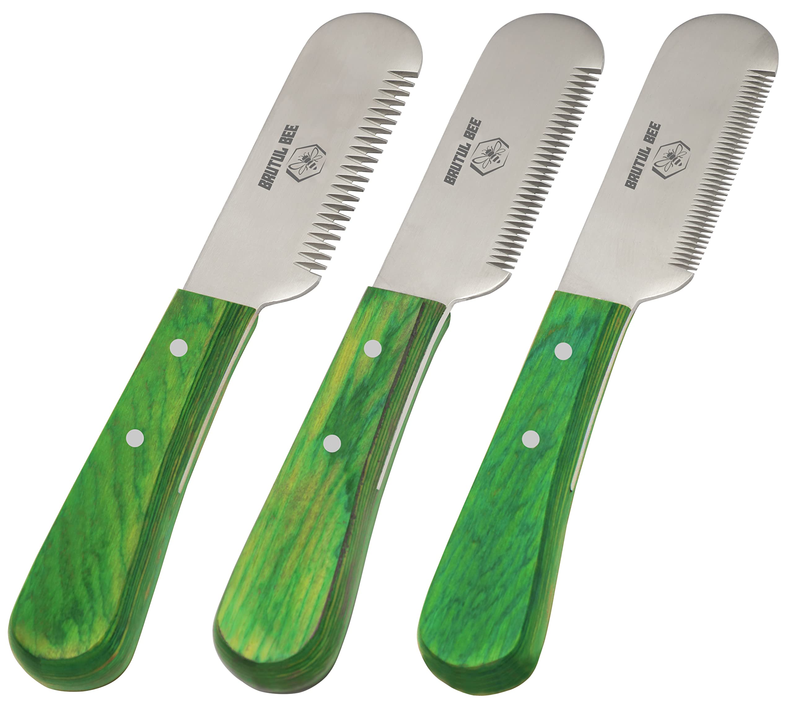 BRUTUL FIGHT Bee Dog Grooming Coat Stripping Knife Stripper Trimmer Tool Wooden Handle Stripping Knives Set of 3 With Stainless Steel Blade Non-Slip Tools for Dogs - Right Handed Tool (GREEN)