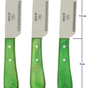 BRUTUL FIGHT Bee Dog Grooming Coat Stripping Knife Stripper Trimmer Tool Wooden Handle Stripping Knives Set of 3 With Stainless Steel Blade Non-Slip Tools for Dogs - Right Handed Tool (GREEN)