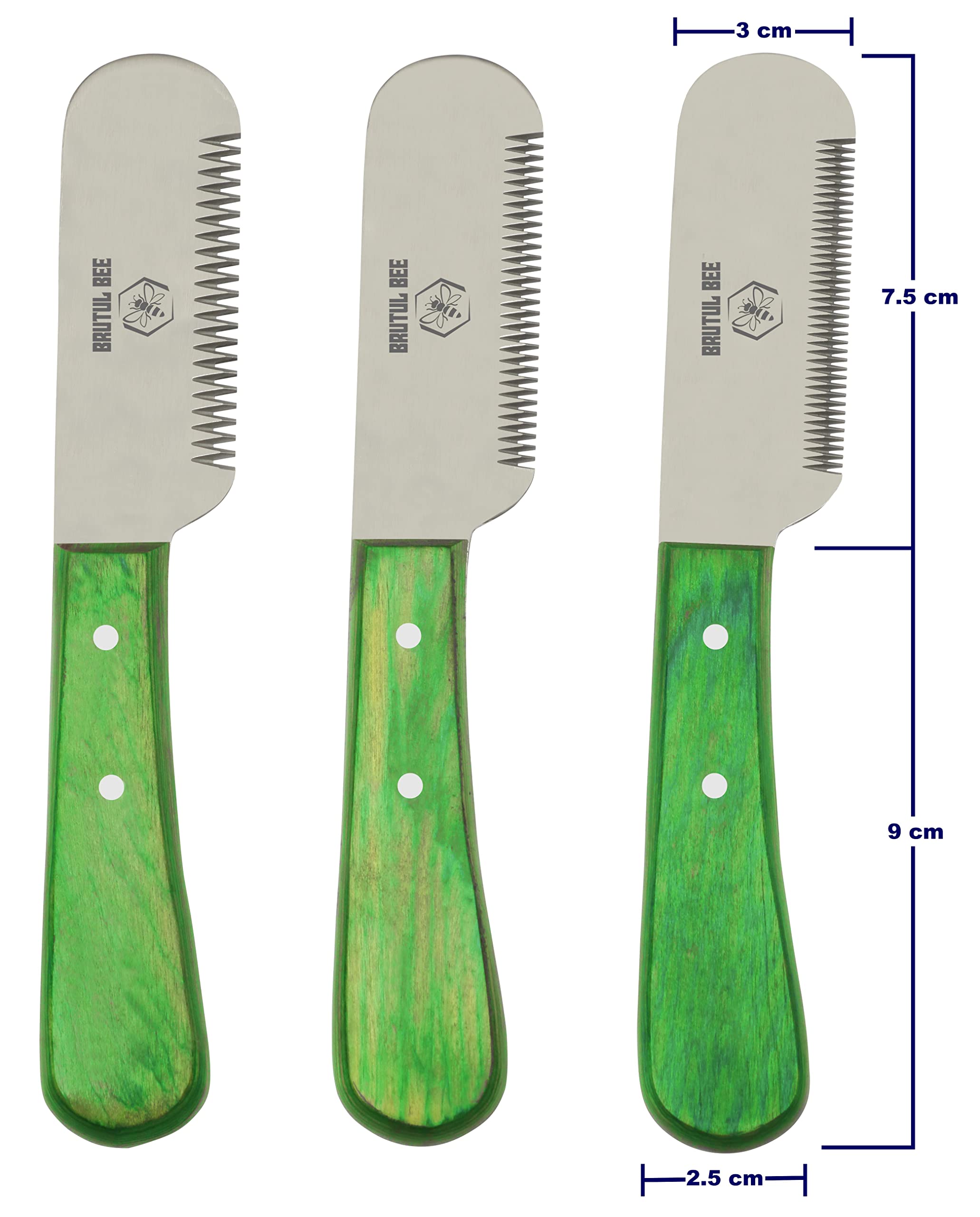 BRUTUL FIGHT Bee Dog Grooming Coat Stripping Knife Stripper Trimmer Tool Wooden Handle Stripping Knives Set of 3 With Stainless Steel Blade Non-Slip Tools for Dogs - Right Handed Tool (GREEN)