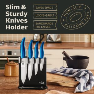 Vos Ceramic Knife Set With Block, Ceramic Knives Set For Kitchen, Ceramic Kitchen Knives With Holder, Ceramic Paring Knife 3", 4", 5", 6" Inch Blue