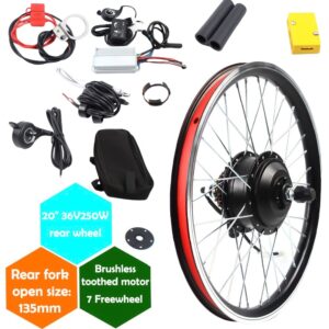 YIYIBYUS 20" Rear Wheel Conversion Kit, 36V 250W Electric Bicycle Conversion Kit E-Bike Tire Hub Motor Assembly Conversion Kit for Both V Brake and Disc Brake