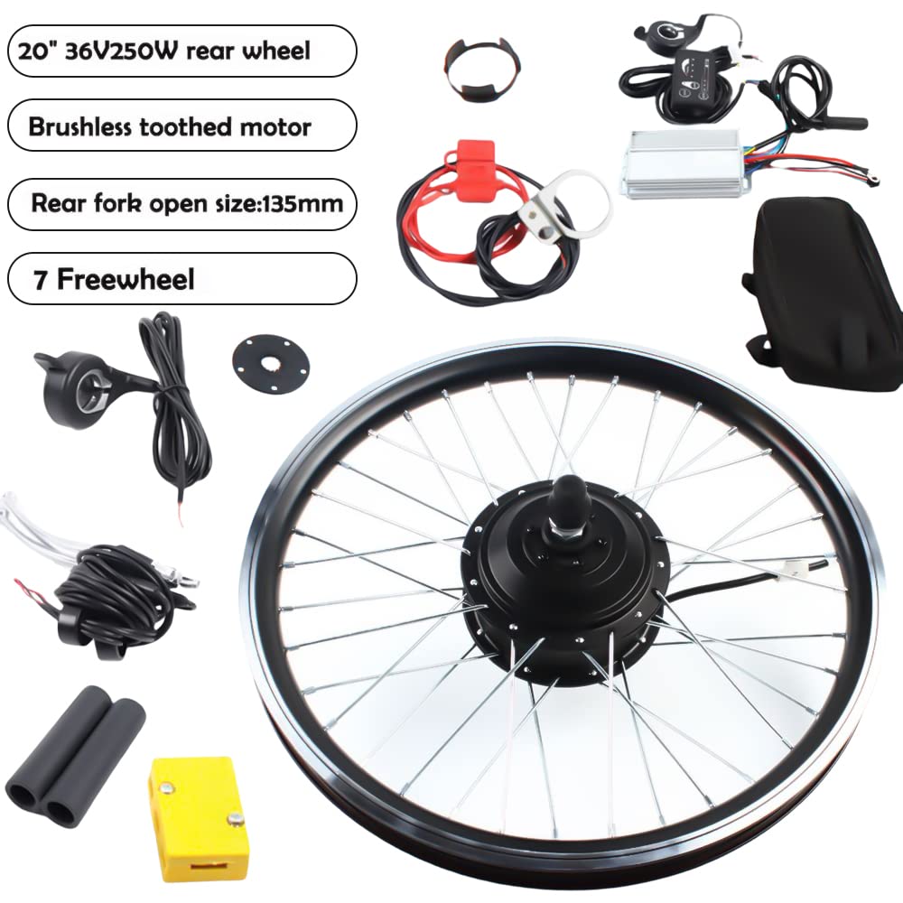 YIYIBYUS 20" Rear Wheel Conversion Kit, 36V 250W Electric Bicycle Conversion Kit E-Bike Tire Hub Motor Assembly Conversion Kit for Both V Brake and Disc Brake