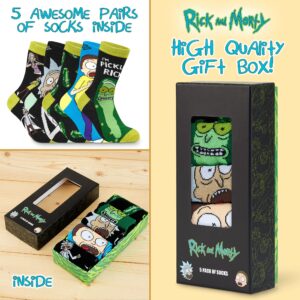 RICK AND MORTY Mens Socks - 5 Pack of Crew Socks Breathable Ankle Socks for Men Teenagers Size 6-9 Gifts for Him