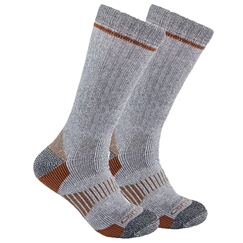 Carhartt Men's Midweight Synthetic-Wool Blend Boot Sock 2 Pack, Grey, Large