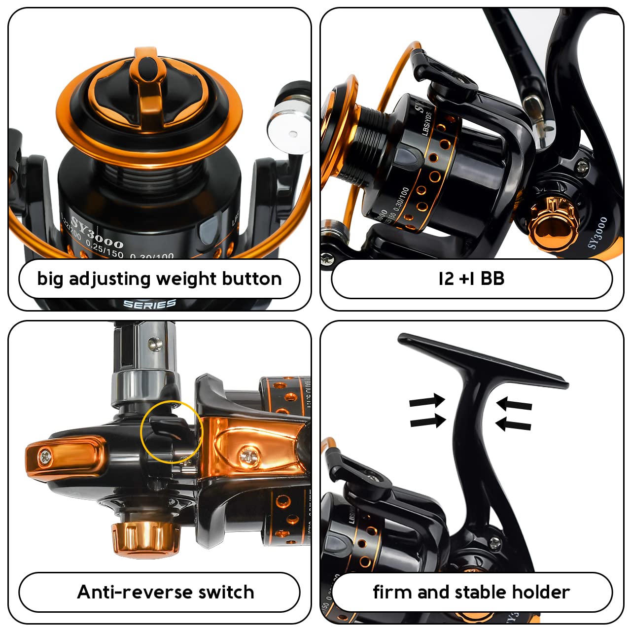 Summer and Centron Spinning Reels, 12 +1 BB Light Weight, Ultra Smooth Powerful, Size 3000 is Perfect for Ultralight/Summer Fishing by QINGLER