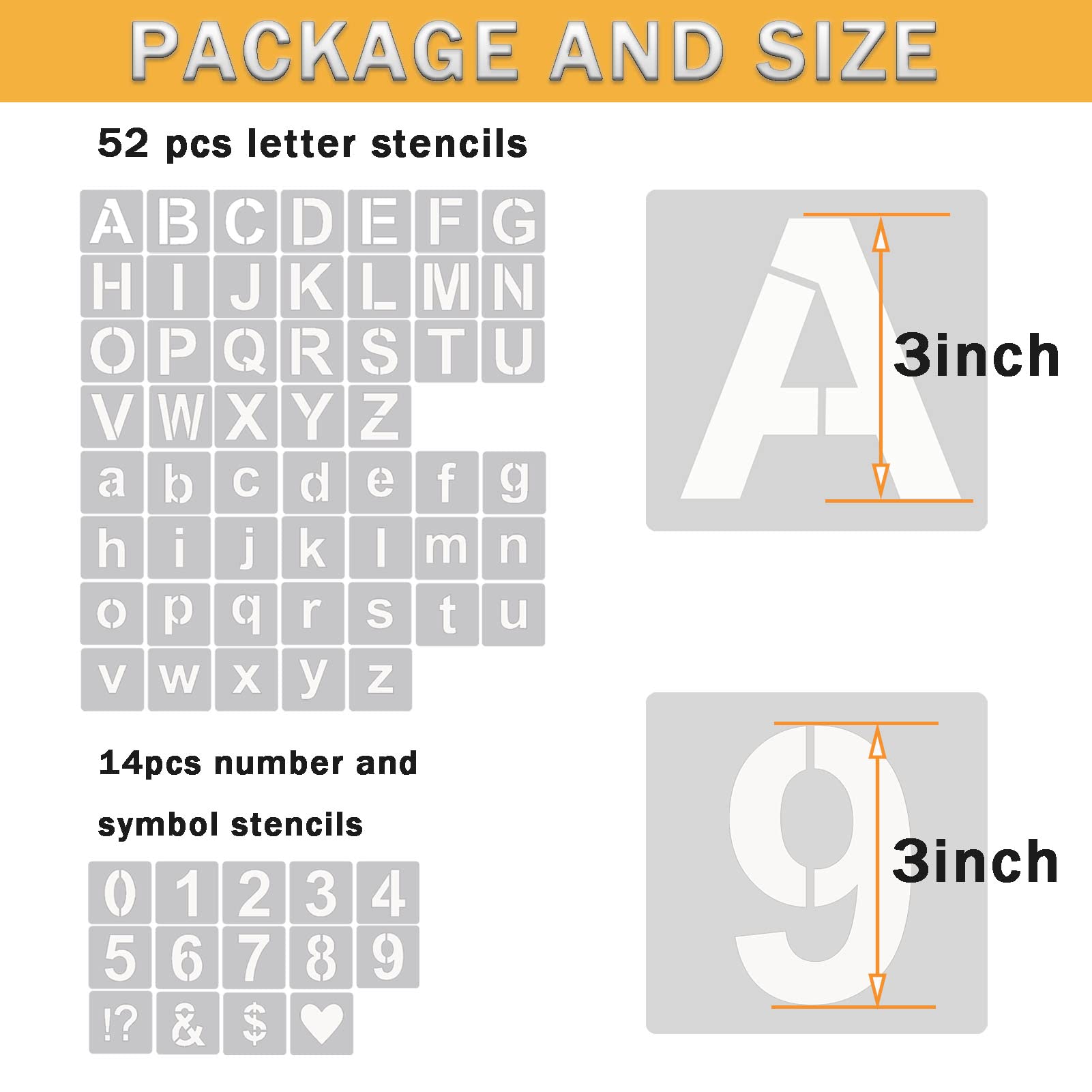 YEAJON 3 Inch Letter Stencils Symbol Numbers Craft Stencils, 66 Pcs Reusable Plastic Alphabet Templates for Painting on Wood, Wall, Fabric, Rock, Glass, Signage