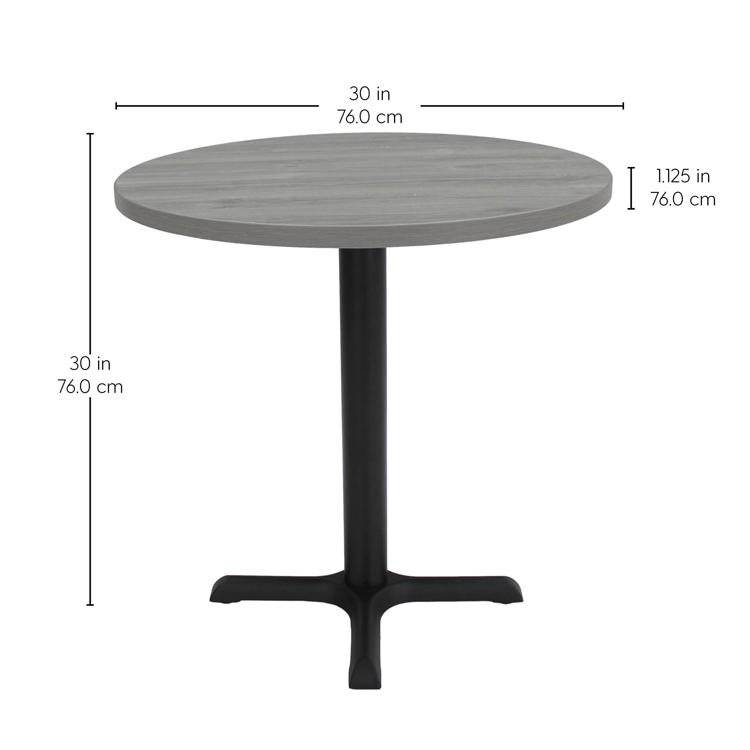 Factory Direct Partners 13370-282 30" Round Café Bistro Table; Modern Dining, Coffee, Cocktail Table for Small Spaces - Light Gray Wood Top/Black Base