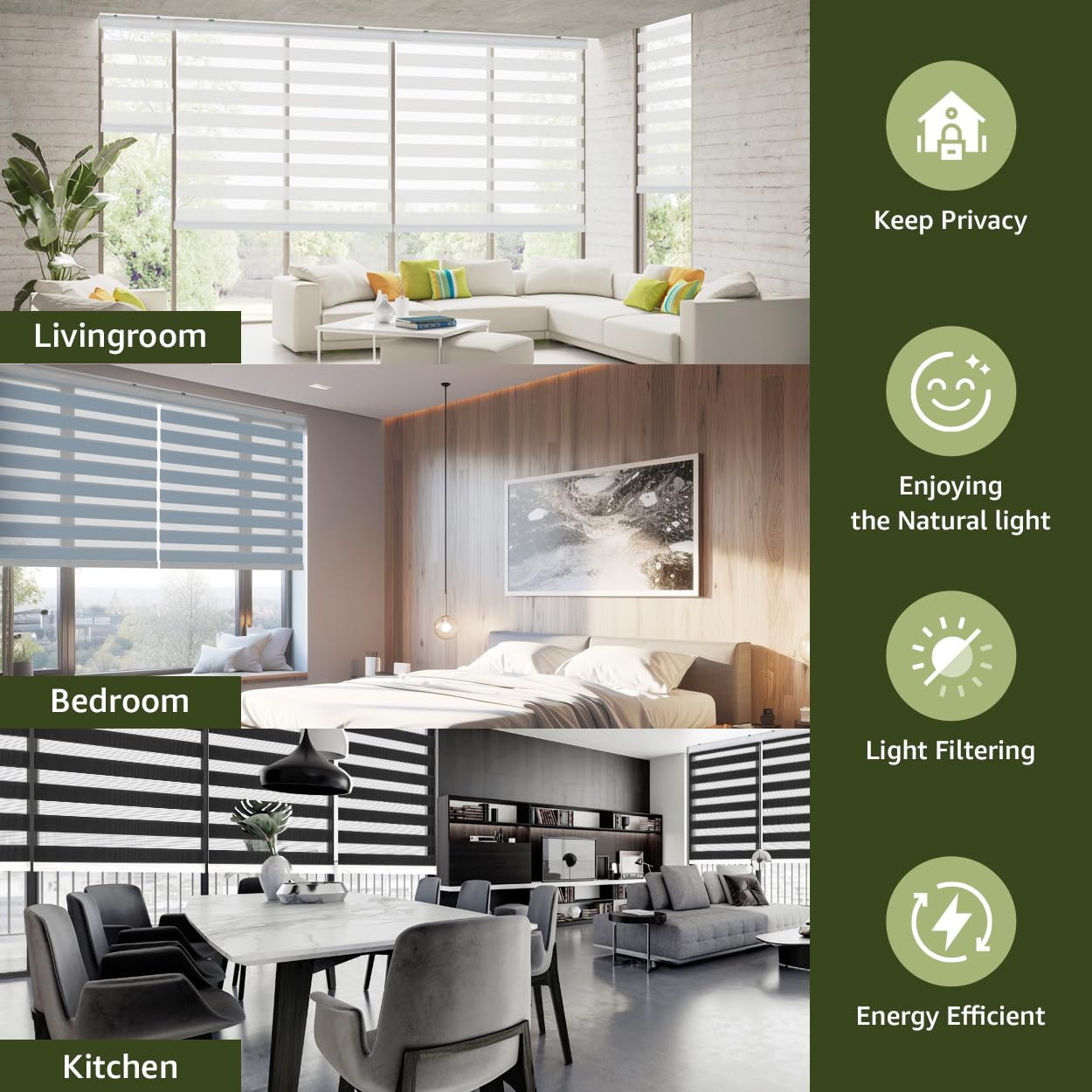 FOIRESOFT Cordless Custom Zebra Roller Shades and Blinds [Cordless Basic, White, W 58 x H 48 inch] Dual Layer Sheer or Privacy Light Control, Day and Night Window Drapes, 20 to 84 inch Wide