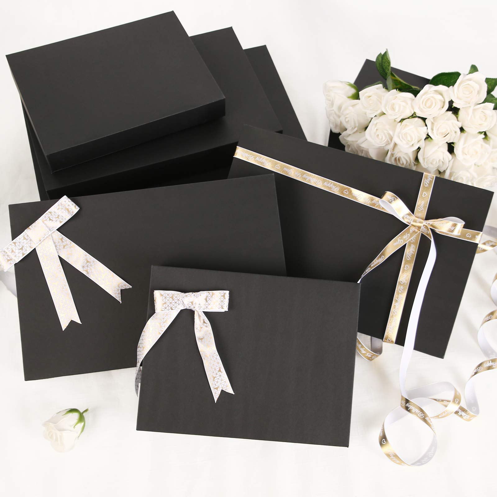 JINMING 12 Gift Boxes with Lids 11x8.5x1.5 Inches Gift Boxes for Clothes, Black Gift Boxes, Apparel Gift Boxes for Father's Day (Matte Black)