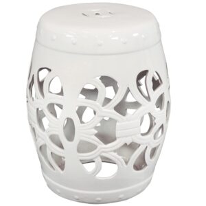 sunnydaze knotted quatrefoil ceramic garden stool side table - indoor or outdoor - 18-inch h - white glazed finish