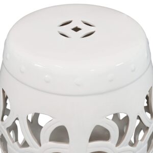 Sunnydaze Knotted Quatrefoil Ceramic Garden Stool Side Table - Indoor or Outdoor - 18-Inch H - White Glazed Finish