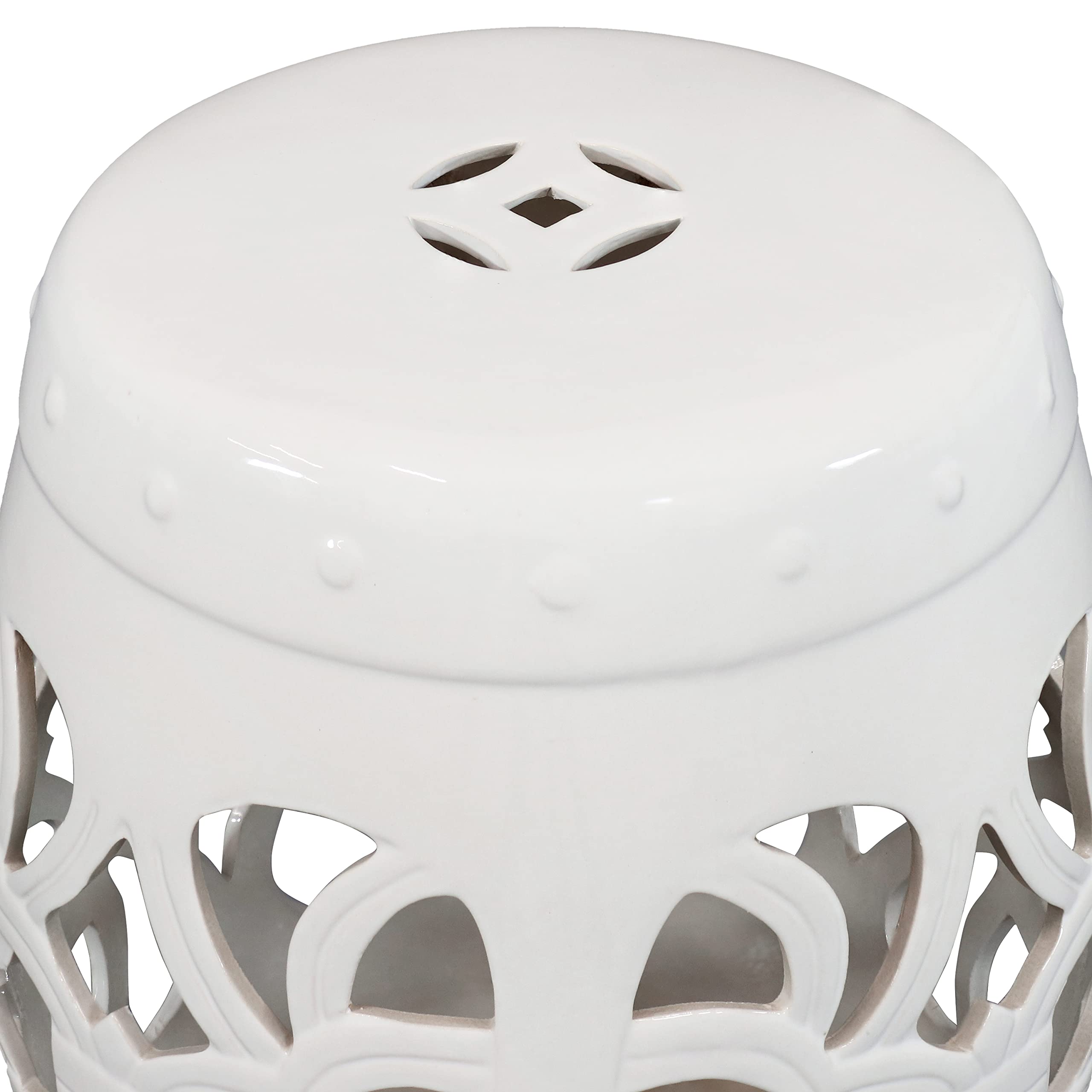 Sunnydaze Knotted Quatrefoil Ceramic Garden Stool Side Table - Indoor or Outdoor - 18-Inch H - White Glazed Finish