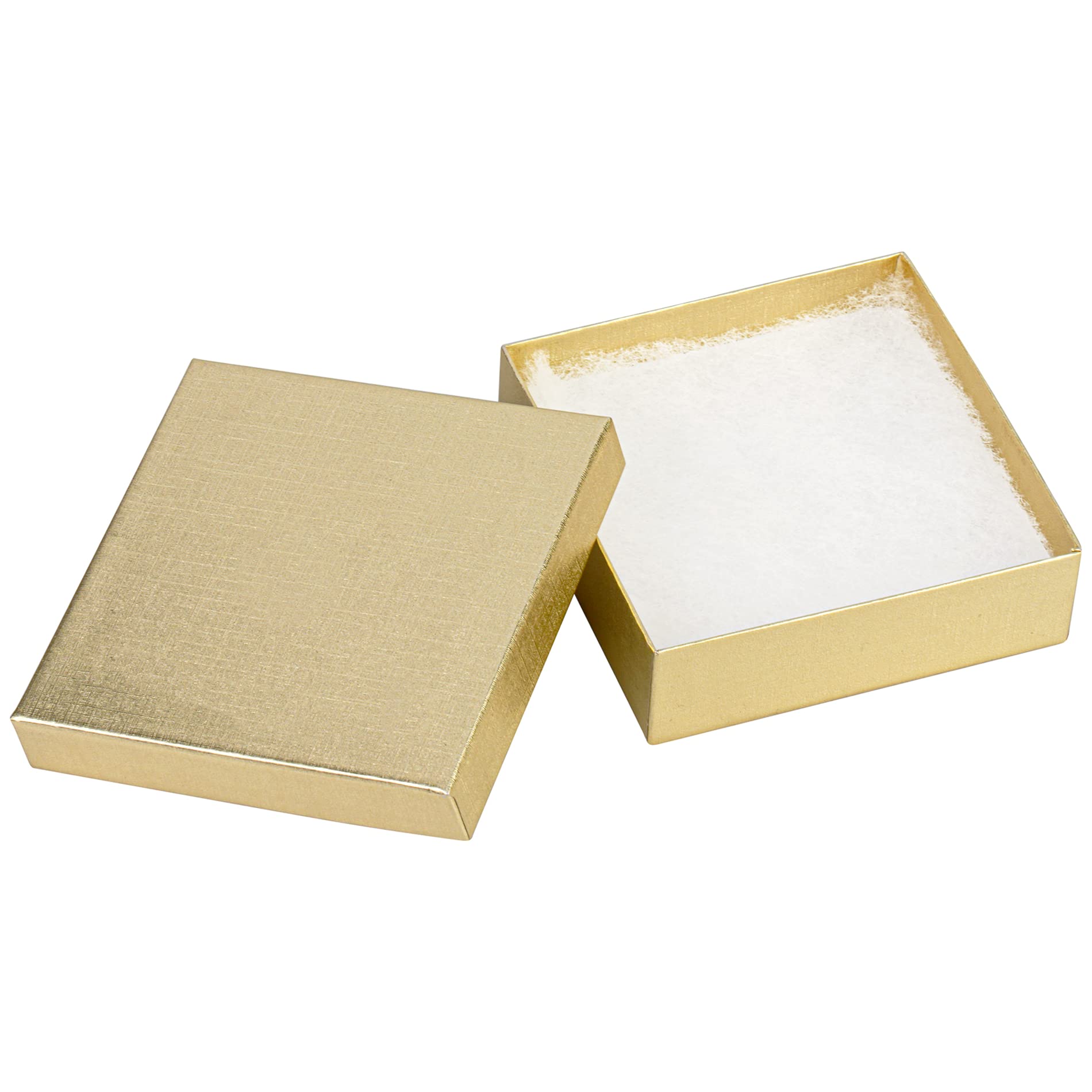 Cardboard Jewelry Boxes 10 Pack - 3.5"x3.5"x1" Bulk Cotton Filled Small Gift Boxes with Lids for Jewelry Packaging (Gold Linen)