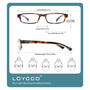 Loycco 4 Pack Rectangle Narrow Reading Glasses Blue Light Blocking Women Men Lightweight Compact Readers Computer Eyeglasses 2.5