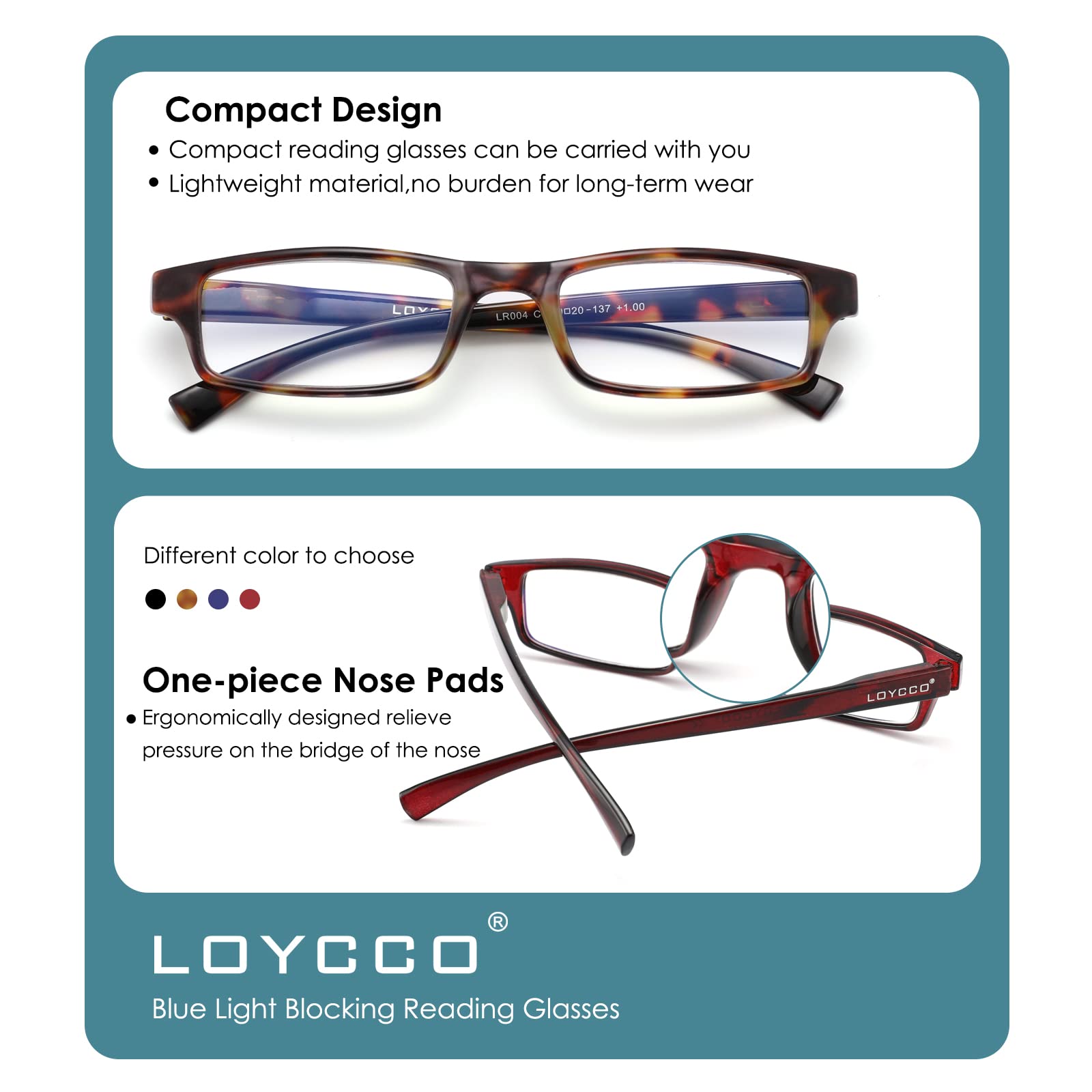 Loycco 4 Pack Rectangle Narrow Reading Glasses Blue Light Blocking Women Men Lightweight Compact Readers Computer Eyeglasses 2.5