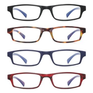 Loycco 4 Pack Rectangle Narrow Reading Glasses Blue Light Blocking Women Men Lightweight Compact Readers Computer Eyeglasses 2.5