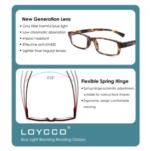 Loycco 4 Pack Rectangle Narrow Reading Glasses Blue Light Blocking Women Men Lightweight Compact Readers Computer Eyeglasses 2.5