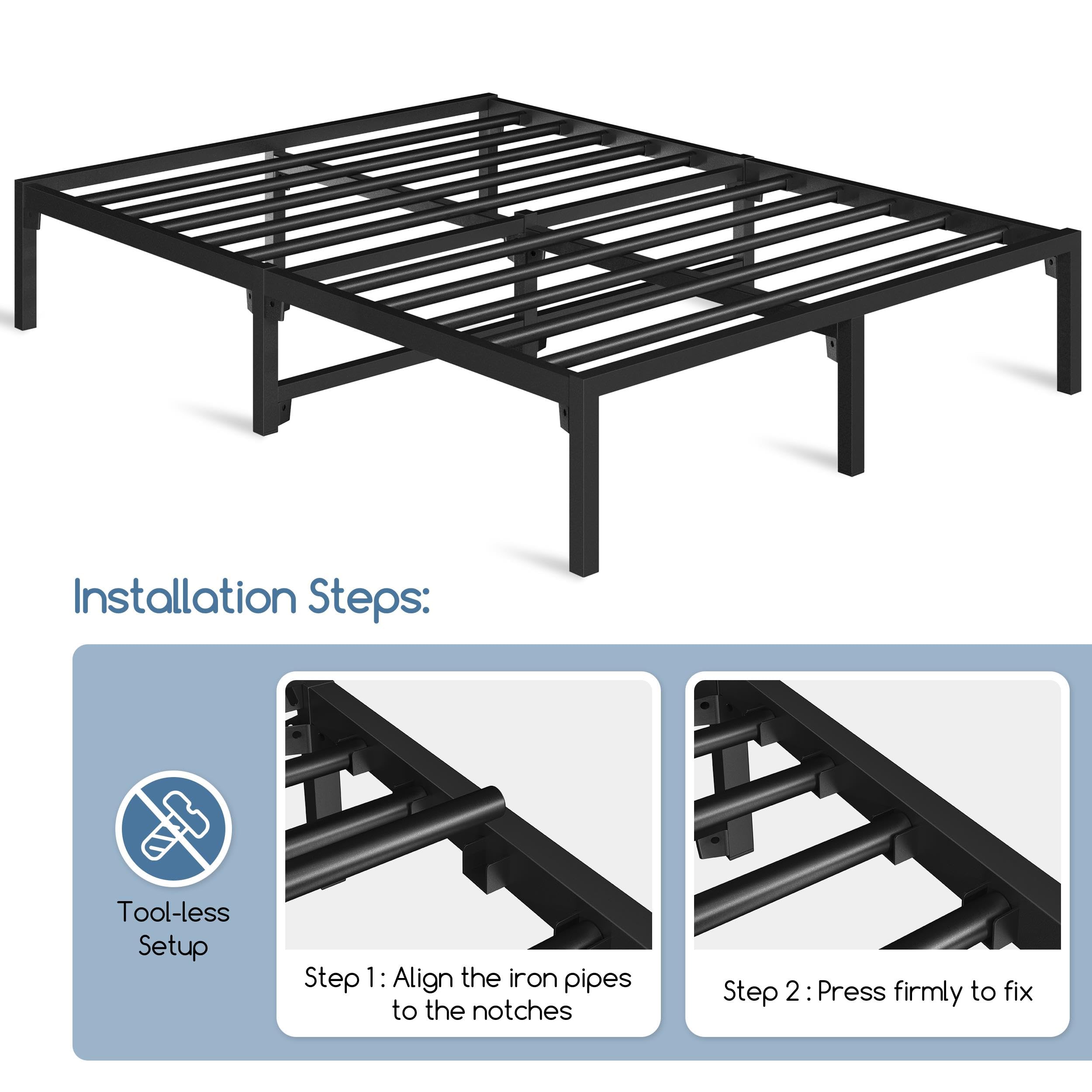 Yaheetech 13 Inch Queen Size Metal Platform Bed Frame Mattress Foundation with Ultra-Durable Steel Slat Support/Easy Assembly/No Box Spring Needed/Black