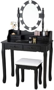 ldaily vanity table set w/lighted mirror, makeup vanity table with 10 led lights, 4 drawers & oval mirror, bedroom dressing white black dark brown bc-hw66050us vanity table set with lighted mirror