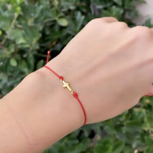 Live Gems | 14K Gold Filled Sideways Cross Red String Bracelet, Red String Cross Charm Bracelet, Summer Jewelry Gift for Her, Birthday Jewelry