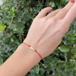 Live Gems | 14K Gold Filled Sideways Cross Red String Bracelet, Red String Cross Charm Bracelet, Summer Jewelry Gift for Her, Birthday Jewelry