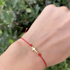 Live Gems | 14K Gold Filled Sideways Cross Red String Bracelet, Red String Cross Charm Bracelet, Summer Jewelry Gift for Her, Birthday Jewelry