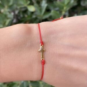 Live Gems | 14K Gold Filled Sideways Cross Red String Bracelet, Red String Cross Charm Bracelet, Summer Jewelry Gift for Her, Birthday Jewelry