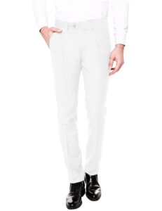 coofandy mens dress pants slim fit stretch formal pants wrinkle free expandable waist suit pants white