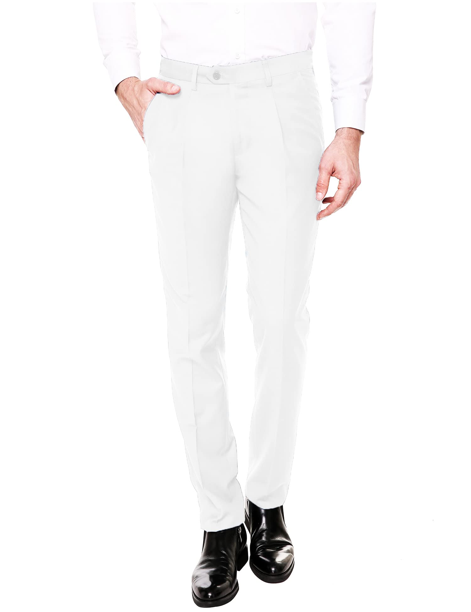 COOFANDY Mens Dress Pants Slim Fit Stretch Formal Pants Wrinkle Free Expandable Waist Suit Pants White