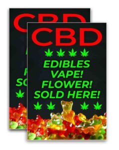 cbd edibles sold here (24" x 36") vinyl decal only (pack of 2) |sign|sticker|poster | cbd, vape, kratom, dispensary, cannabidiol