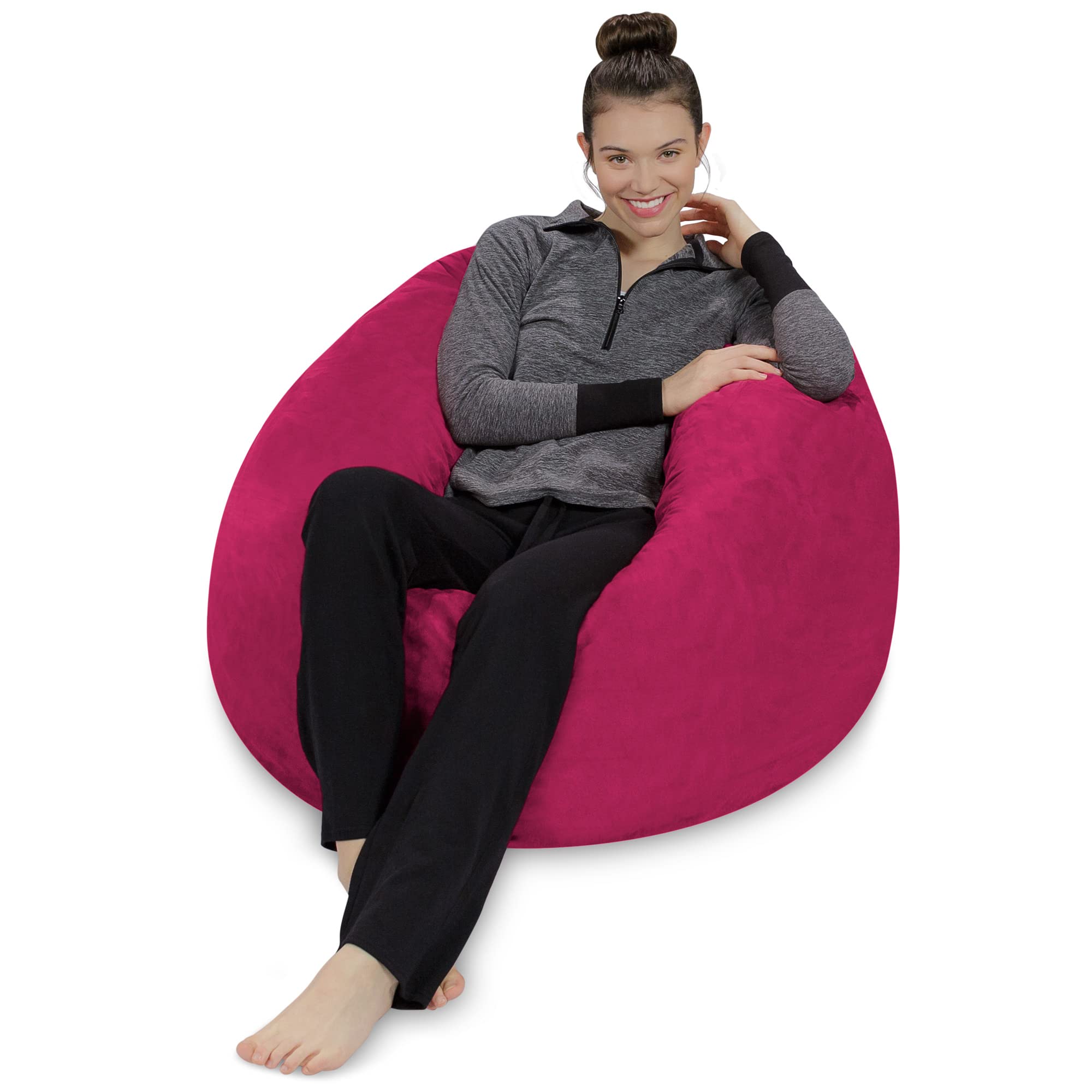 Sofa Sack Bean Bag Chair: 3' Memory Foam Furniture Bean Bag - Medium Sofa with Soft Micro Fiber Cover - Hot Pink