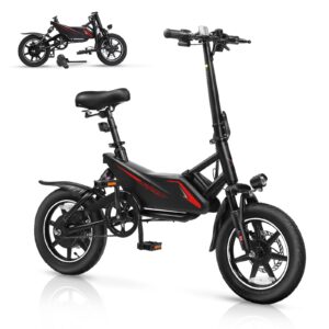 leadzm electric bike for adults,14" folding electric bicycle 350w 36v 6ah battery w/dul shock absorber, foldable commuter city ebike for adults/teens,dual disc brakes,throttle&pedal assist