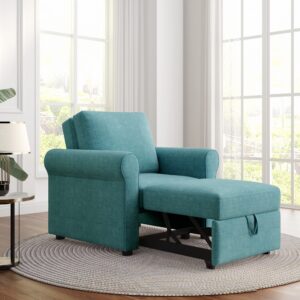 GIA 3 in 1 Convertible Sleeper Sofa Bed,Single Lounge Chair with Adjsutable Backrest for Adults, Set of 1, Teal