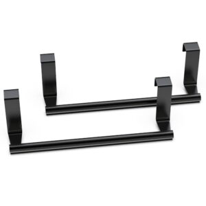 kitchen cabinet towel holder, 9" professional over cabinet towel bar rank, universal fit on cupboard doors, 2 pack cool bright black