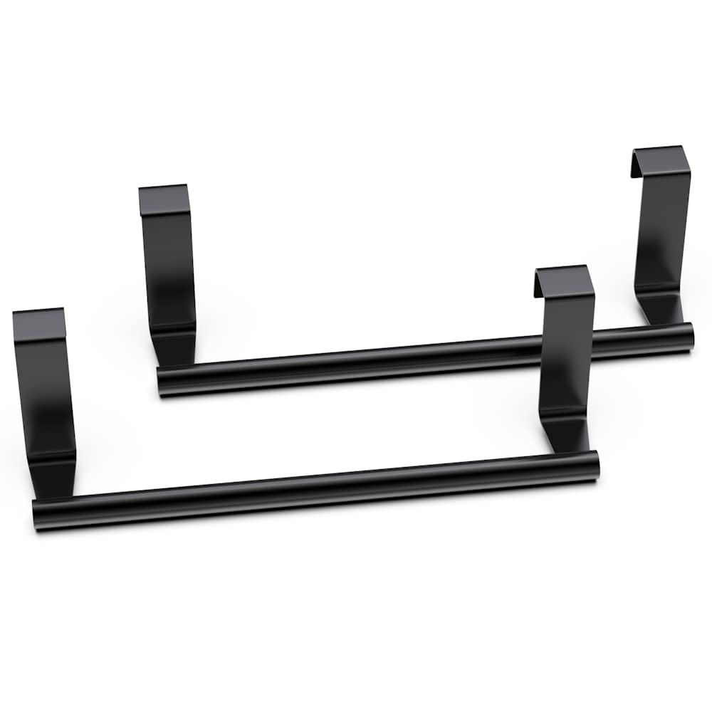 Kitchen Cabinet Towel Holder, 9" Professional Over Cabinet Towel Bar Rank, Universal Fit On Cupboard Doors, 2 Pack Cool Bright Black