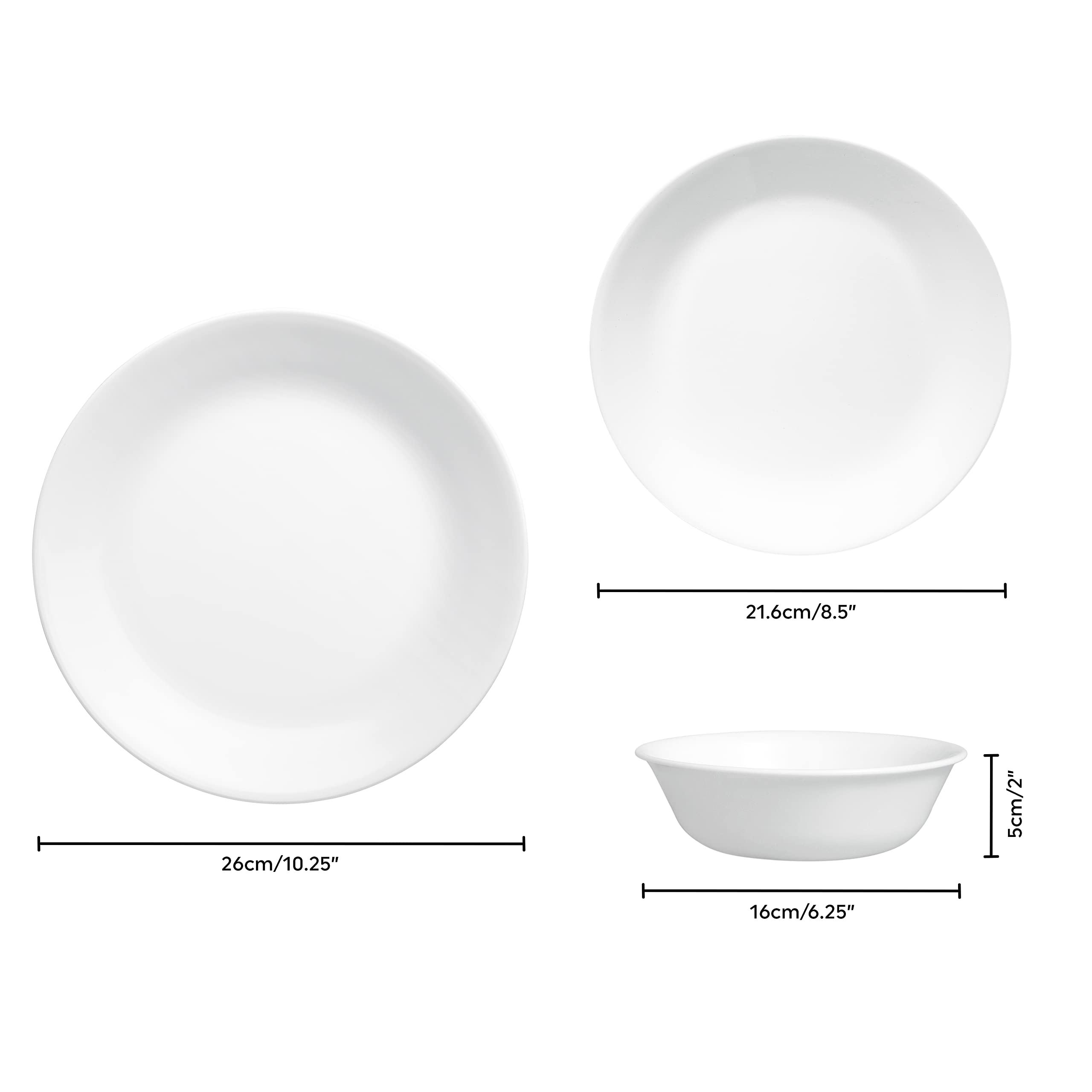 Corelle Dinnerware Set (12pc Set, Winter Frost White)-Dinner Set for 4 | 4 x Dinner Plates, Side Plates & Bowls | 3 X More Durable, Half The Space & Weight of Ceramic | up to 80% Recycled Glass