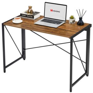 WOHOMO Folding Computer Desk No Assembly Small Desk 39” Study Writing Desk for Small Spaces Foldable Table Walnut