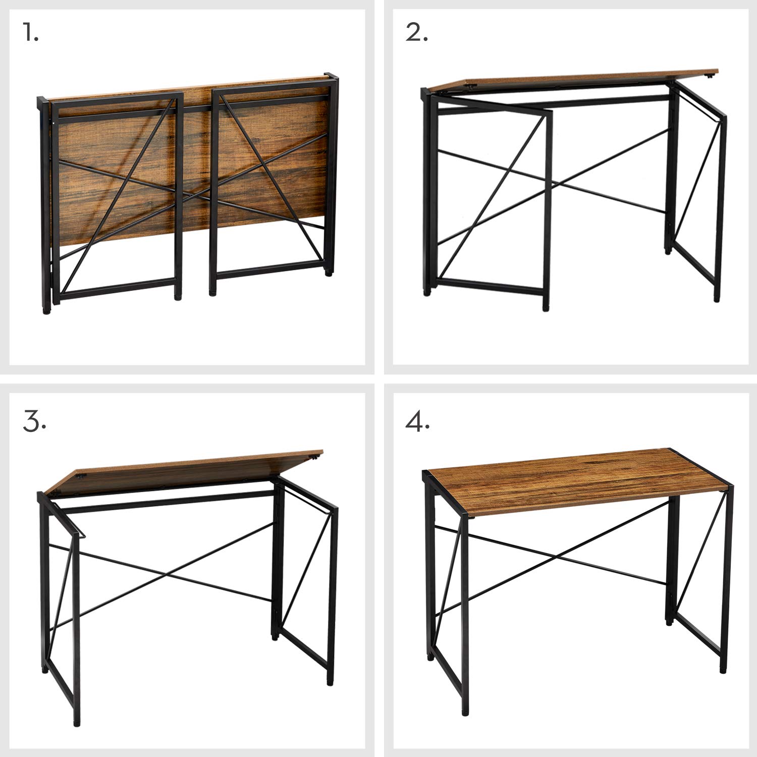 WOHOMO Folding Computer Desk No Assembly Small Desk 39” Study Writing Desk for Small Spaces Foldable Table Walnut