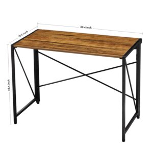 WOHOMO Folding Computer Desk No Assembly Small Desk 39” Study Writing Desk for Small Spaces Foldable Table Walnut